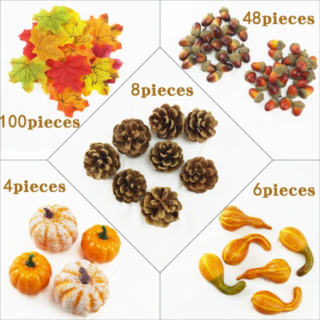 Fall Harvest Decorations Props Artificial Mini Pumpkin Gourd Berries Maple Leaf