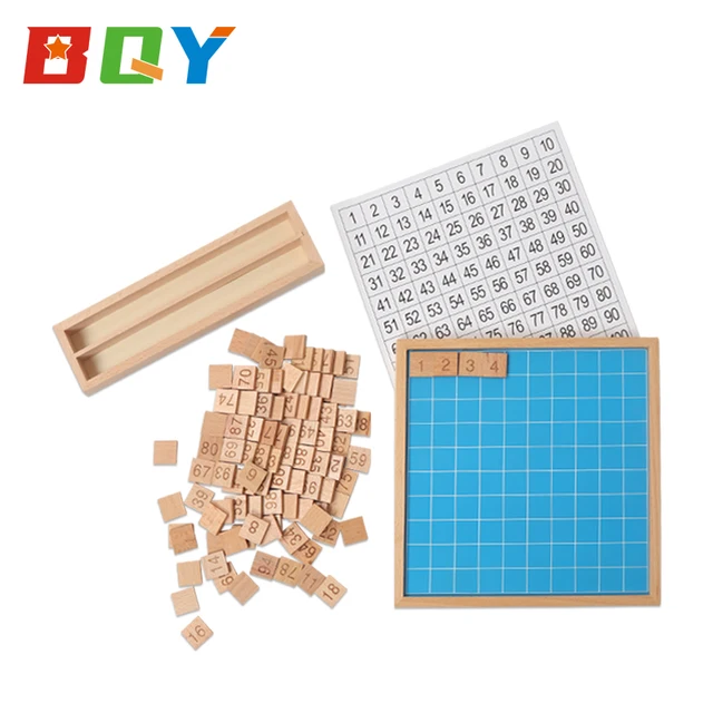 US $12.34 BQY Montessori Wooden Toys Counting Blocks Puzzles Math Hundred Board 1-100 Consecutive Numbers Edu