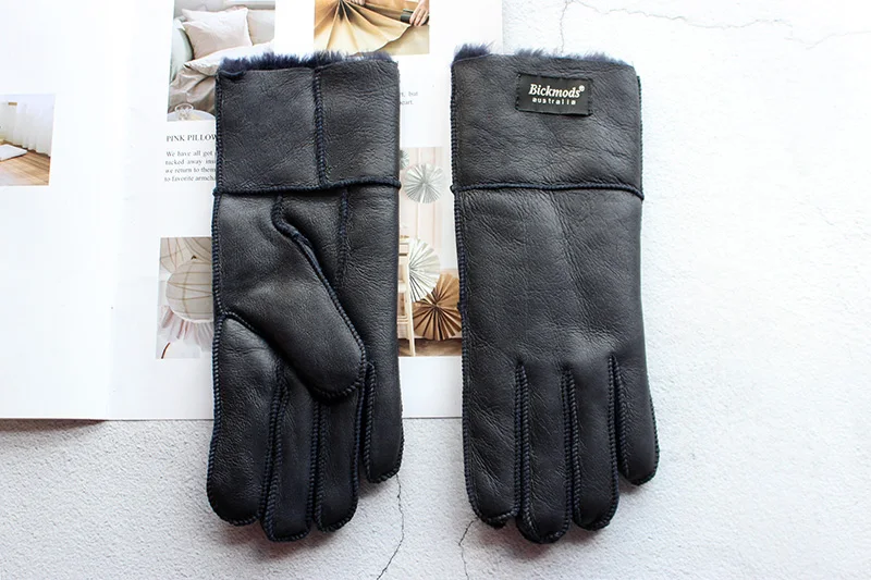 Women's Thickened Winter Sheepskin Fur Gloves Windproof Warm Outdoor Motorcycle Riding Color Leather Finger Gloves