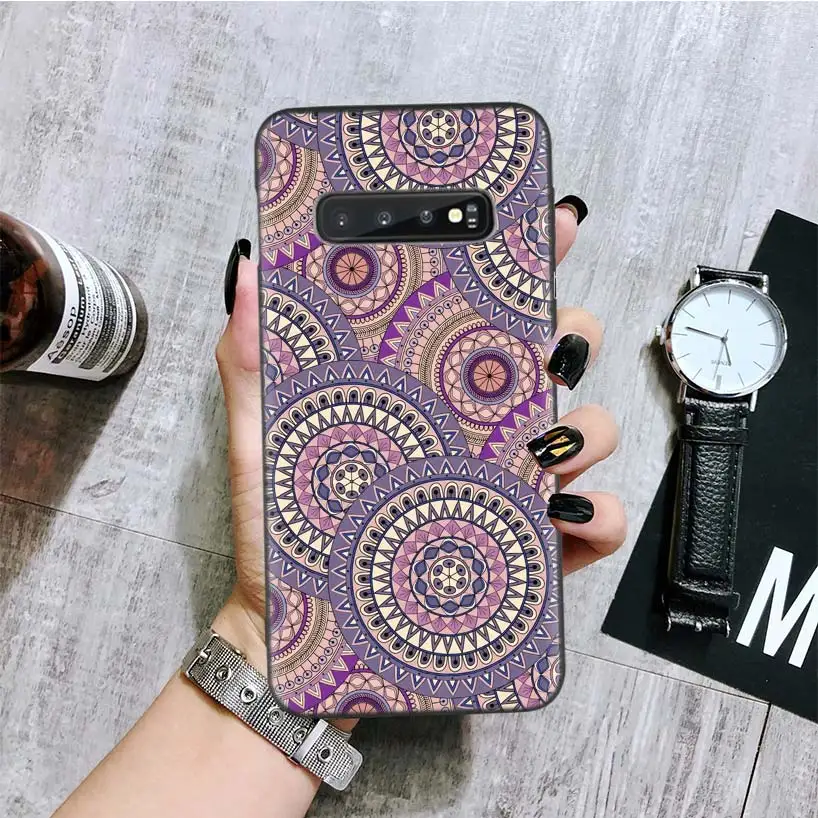 BA028-4 Синий Тотем Мандала Цветок черный чехол для телефона samsung Galaxy S10+ Plus Lite Note 10 9 8 S9 S8 J4 J6+ Plus S7 S6 Edge cap - Цвет: BA028-4