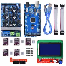 Kit para controle de impressora 3d uno r3, kits de iniciante + rampas 2560 + 5 peças drv8825 driver de motor de passo + lcd 12864 reprap