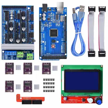 3D Printer Controller Kit Mega 2560 Uno R3 Starter Kits+RAMPS 1.6+5Pcs DRV8825 Stepper Motor Driver + LCD 12864 Reprap anet a6 e10 3d printers mainboard v2 0 12864 lcd smart controller for a6 e10 motherboard ramps 1 4 reprap prusa 3d printer parts