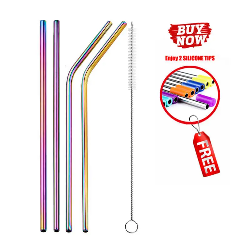 Rainbow 4pcs 2/4/8 шт. красочные Многоразовые соломинкой Высокое качество 304 Нержавеющая сталь металла с Чистящая Щетка для кружек 20/30 унций - Цвет: Rainbow 4pcs