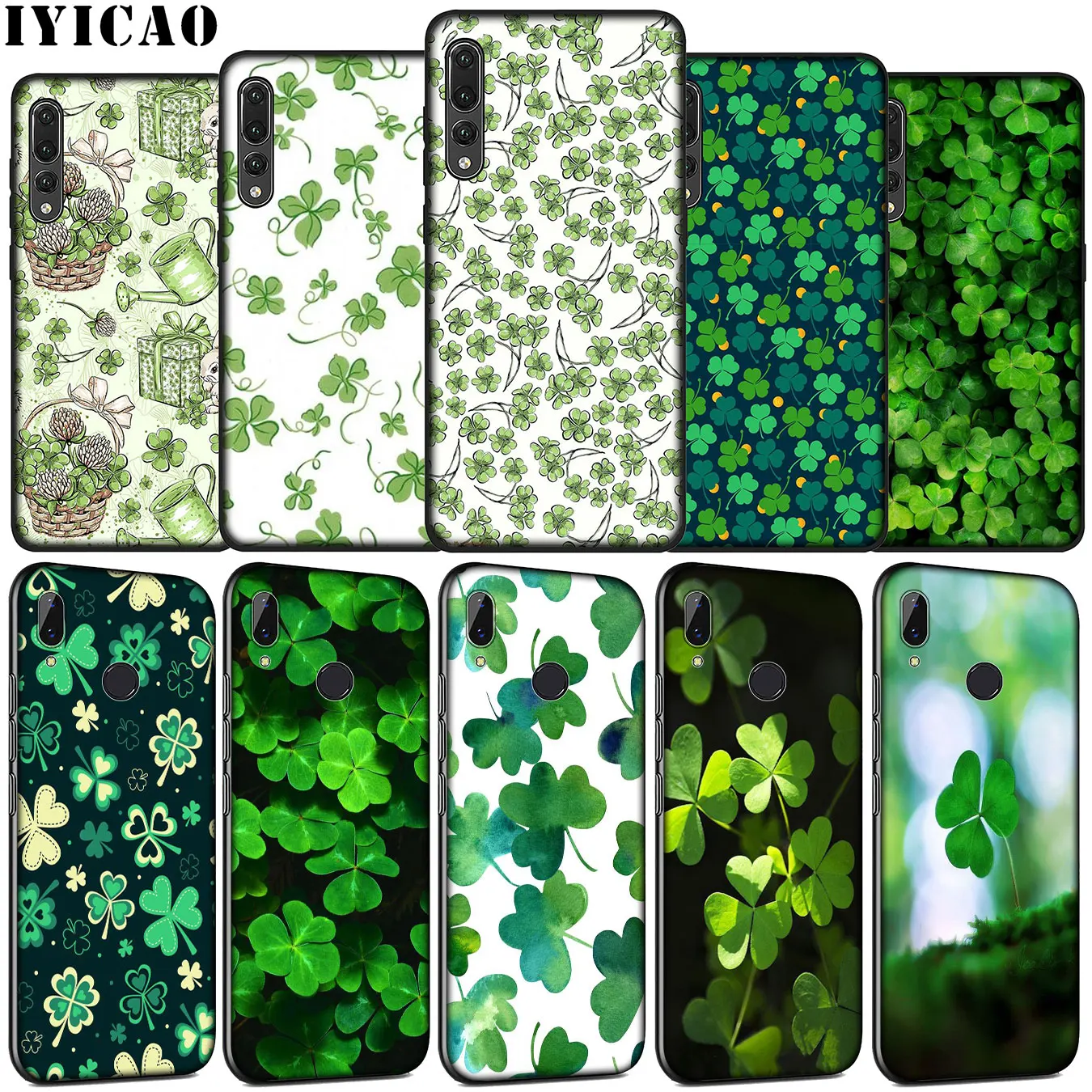 IYICAO green Lucky Clover Soft Silicone Case for Huawei P30 P20 Pro P10 P9 Lite Mini 2017 2016 Black Cover P Smart Z 2019 | Мобильные