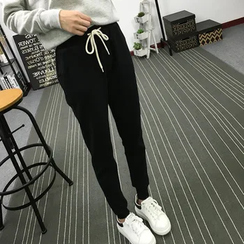 

Harlan pants women's high waist lace elastic high waist casual loose beam foot elastic pants sexy thin solid harem pants new19