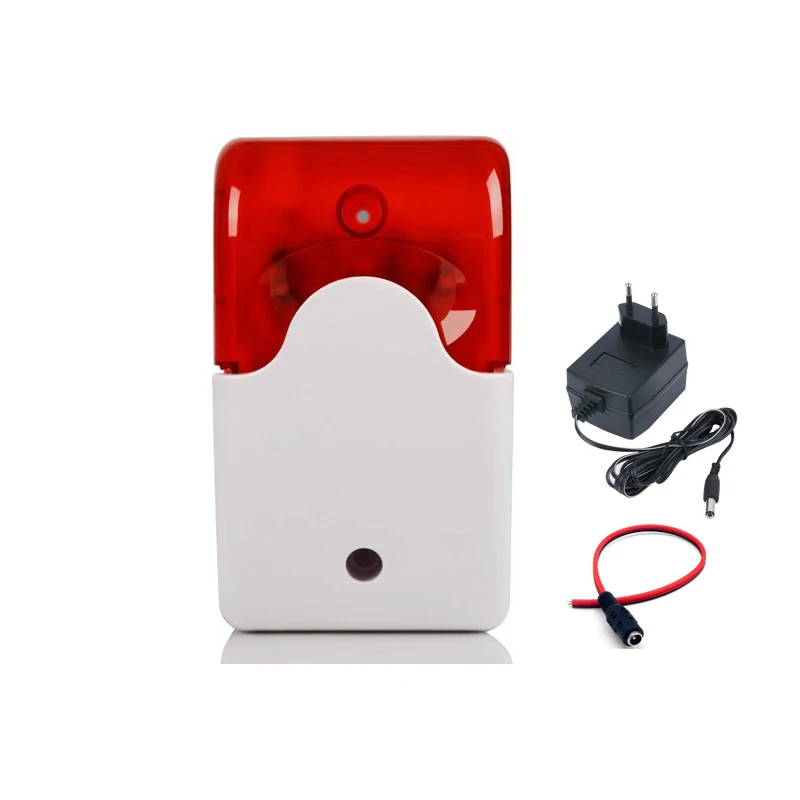 Indoor Mini Wired Siren DC 12V Strobe Flash Light Buzzer Alarm SE-103 with 12V1A power adapter