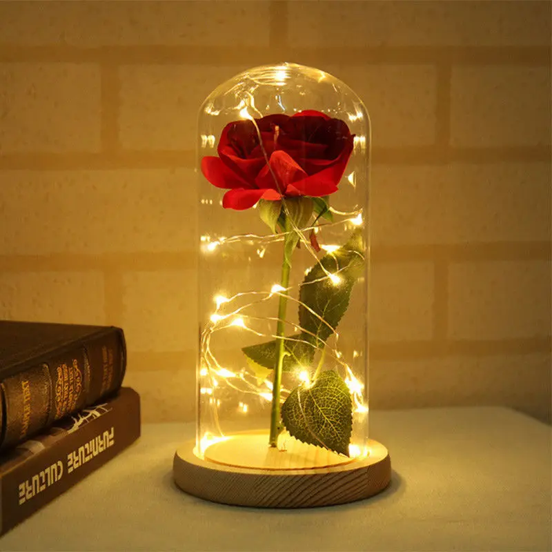 

Enchanted Forever Rose Flower In Glass LED Light Wedding Party Home Xmas Decor
