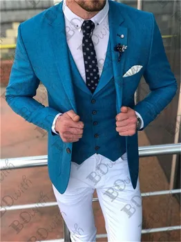 

New Arrival 3 Piece (Jacket+Vest+Pants) Peak Lapel Men Suit Prom Tuxedo Slim FitGroom Wedding Suits For Men Custom Blazer