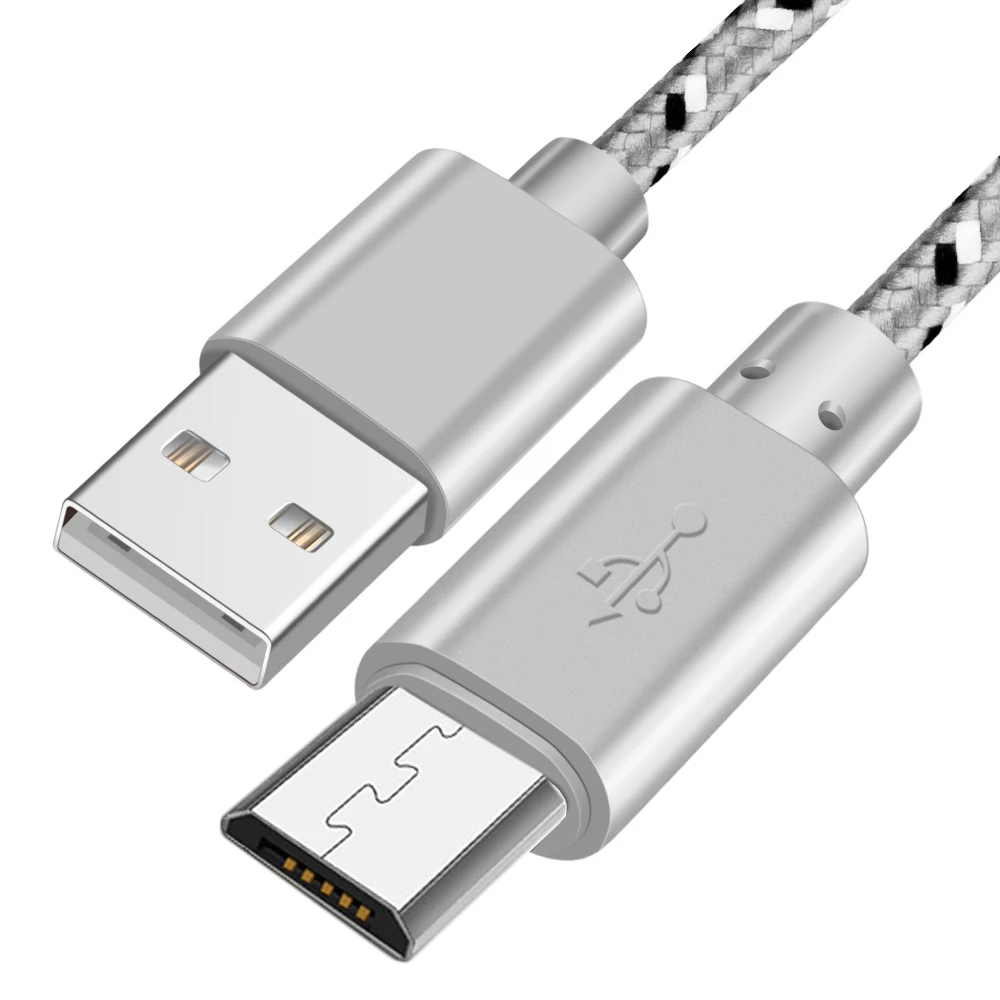 Нейлоновый Кабель Micro-USB в оплетке 0,5 м/1 м/2 м/3 м Синхронизация данных USB кабель зарядного устройства для samsung huawei Xiaomi планшет Android, телефон кабели - Цвет: White Micro USB