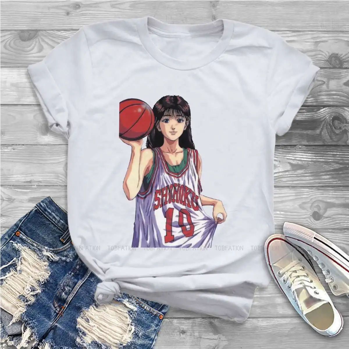 

Girl With Basketball Women Shirts Slamdunk Sports Manga T-shirt Kawaii Vintage Female Clothing