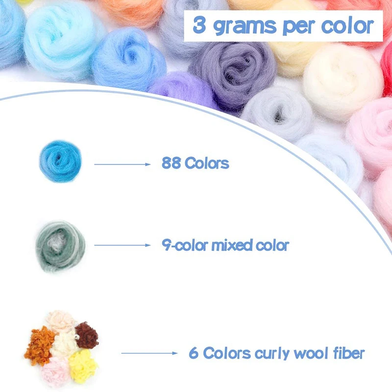 MIUSIE 103 Colors Wool Roving Fiber Alpaca Curly Fiber Needle Felting Kit Wool Roving Yarn For Needle Felting Set DIY Craft