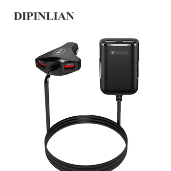 4 ポート車の usb 充電器 1.8 メートル延長コードケーブルフロント後部座席充電 qc 3.0 車の充電器 iphone サムスン xiaomi