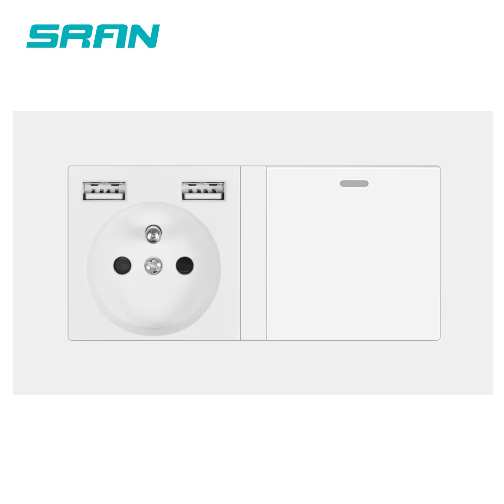 SRAN французская розетка с клавишным переключателем 220 В 16 А настенная usb 146*86 ПК
