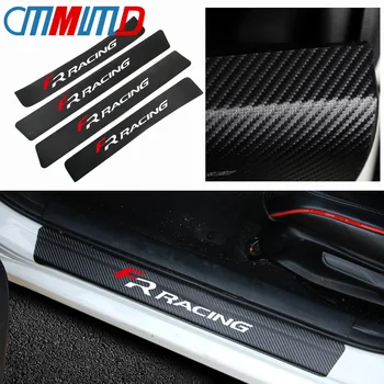 

Car Styling 4PCS FR RACING Carbon Fiber Vinyl Decal Door Sill Guard Sticker For Seat Leon 2 Altea Belt Racing Accessories