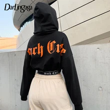 Darlingaga Kpop Hoodies Outono Inverno Mulheres Letra Impressa Patchwork Pulôver Ocasional Topo Colheita Harajuku Camisolas Do Hoodie 2019(China)