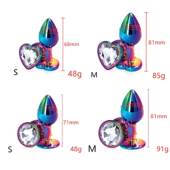 Rose gold Small Medium size set Crystal Heart round shape rainbow Metal anal beads butt plug Jewelry insert  sex toy 6