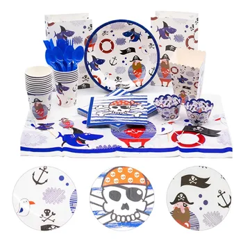 

97pcs Pirate Theme Disposable Tableware Portable Disposable Novel Party Supplies Paper Tableware for Kids Boys