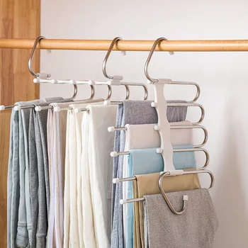 

2pcs Multifunctional Magic Pants Rack Stainless Steel Trousers Rack Multi-layer Storage Folding Telescopic Hanger Rack