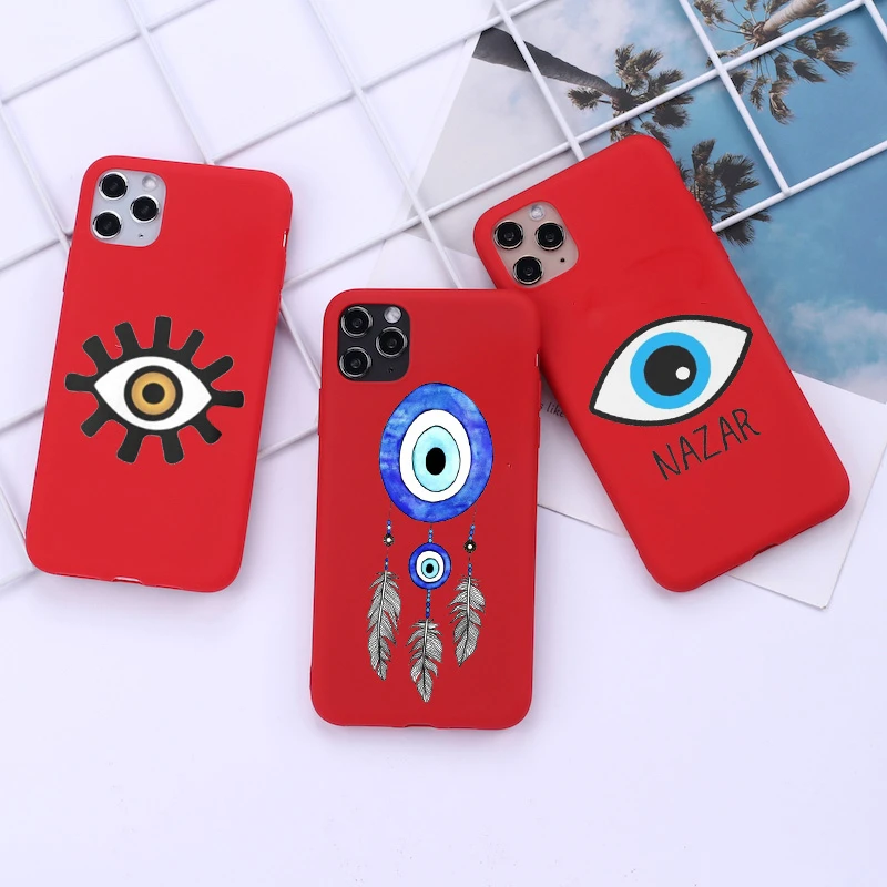 Funny Cute Lucky Eye Blue Evil Eye Print Red Phone Case For Iphone 12 11 Pro Max X Xr Xs 8 7 6 Plus Mini Soft Back Cover Bag Mobile Phone Cases Covers Aliexpress