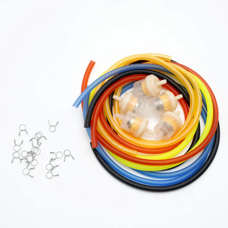 Motorcycle Gas Fuel Filter Petrol Pipe Hose Line + 4 Clips Moto Scooter Dirt Bike Yellow Red Blue Green 6mm motorcycle fuel filter
