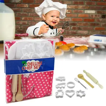 

Children's Cooking And Baking Set - 11pcs Kitchen Costume Role Play Kits Apron Hat Funny Toy For Children