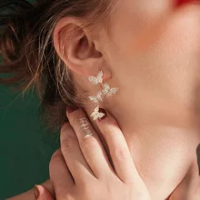 Bling CZ Циркон 4 бабочка серьги гвоздики для женщин Летний стиль очаровательные корейские серьги высшего качества
