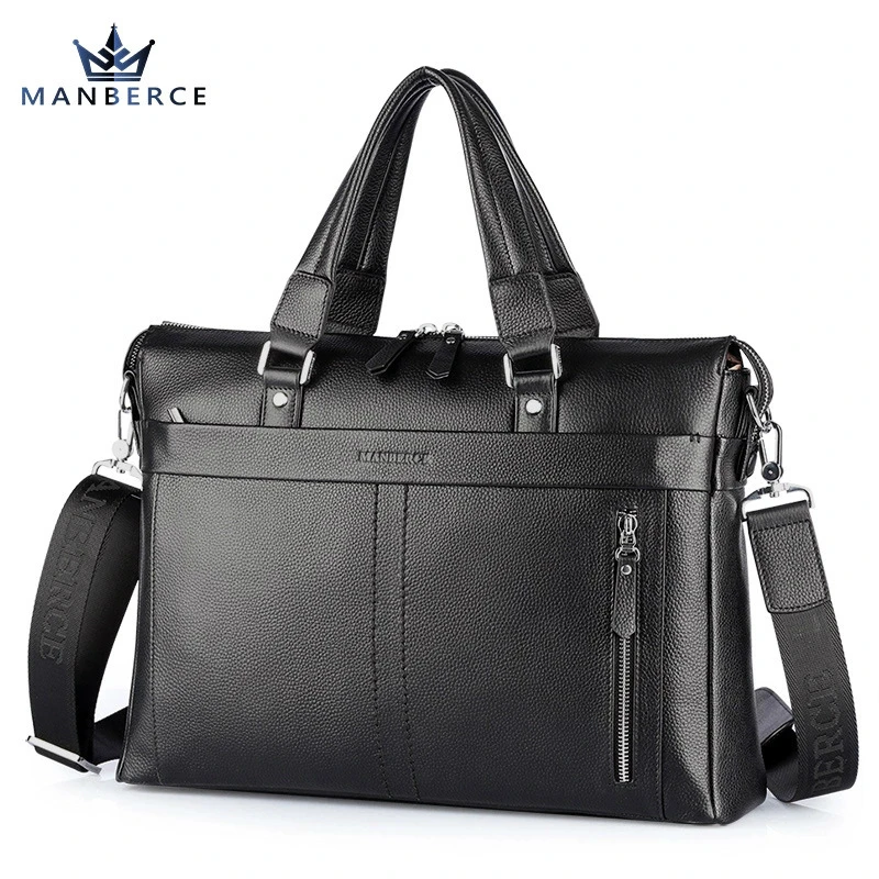 

MANBERCE 2019 New Leather Business Leisure Handbag Briefcase Head Layer Cowhide Men's Single Shoulder Bag Free Shipping