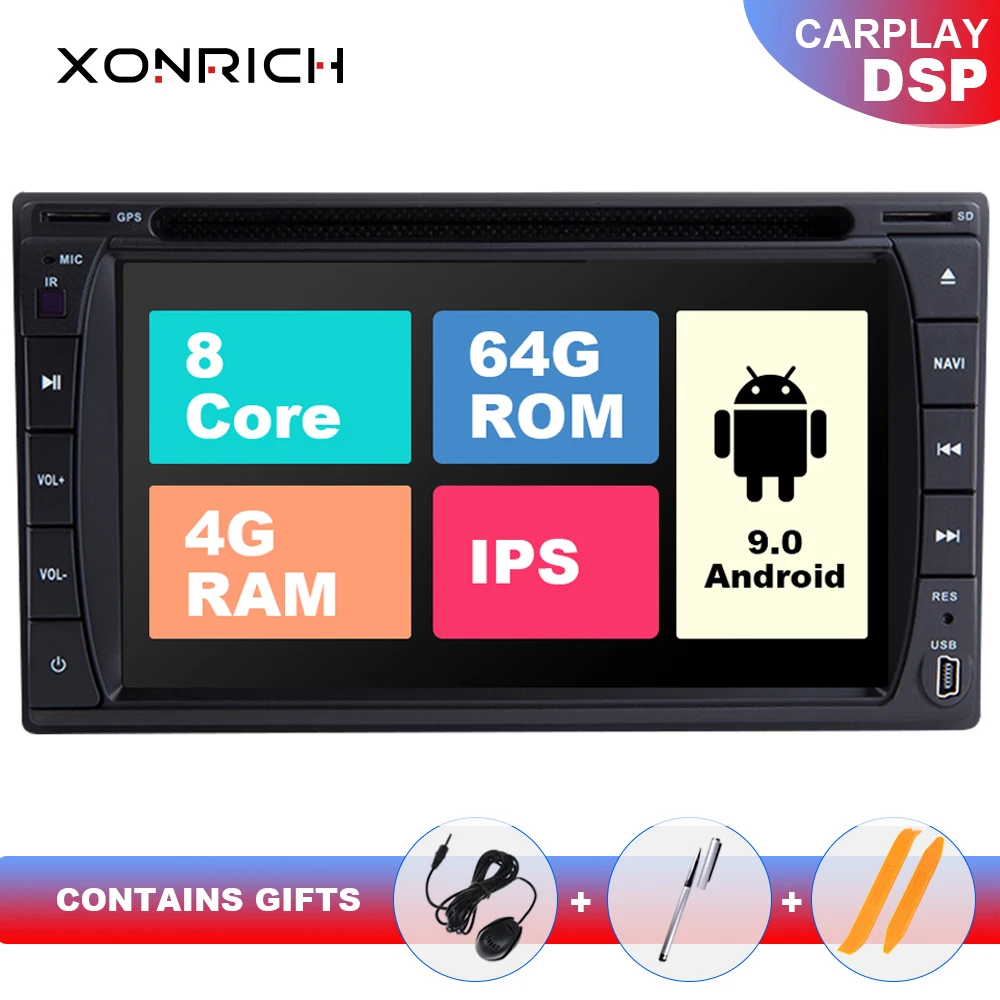 Ips DSP 4G ram 64GB 2 Din Android 9,0 Автомагнитола универсальная мультимедийная без DVD gps навигация ПК стерео аудио головное устройство 173x98 мм ТВ