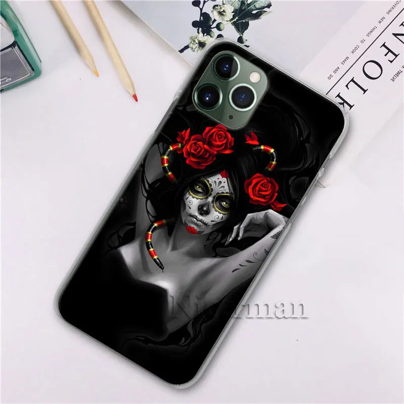 Catrina красивая Роза девушка череп арт телефон Оболочка Чехол для Apple iPhone X XR XS 11 Pro Max 7 8 6 6s Plus 5 5S жесткий чехол