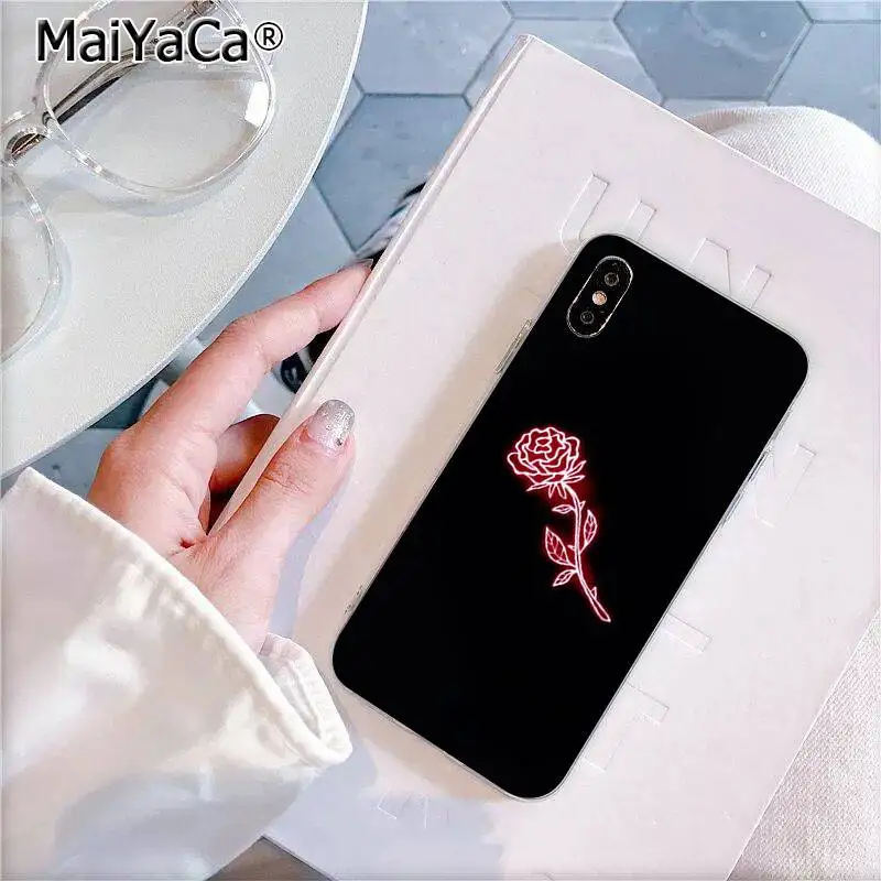 A4 MaiYaCa черный фон флуоресцентный Неон Королева Роза Coque Оболочка Чехол для телефона для iPhone 11 pro 8 7 6 6S Plus X XS MAX 5 5S SE XR - Цвет: A4