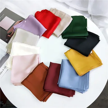 

53cm*53cm Pure Color Square Scarf Hair Tie Band For Party Shopping Women Elegant Women Wrap Handkerchief Bandana Accessories