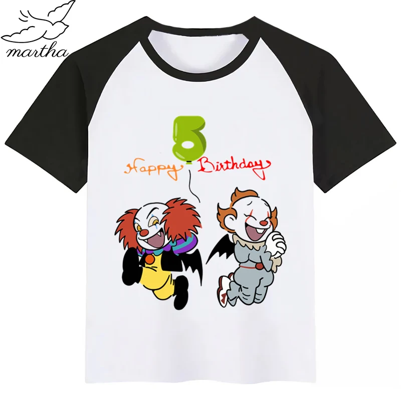 Футболка для мальчиков с надписью «It DIY Birthday Number»; детская одежда с принтом «It Joker»; топы для мальчиков; детская одежда; футболки для вечеринок - Цвет: BlackE