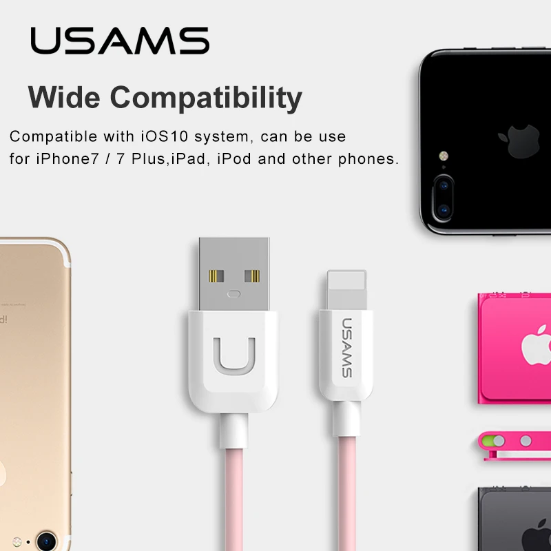 4 шт./партия Usb кабель для iPhone X, USAMS 2A кабель для быстрой зарядки для iPhone 8 Дата кабель светильник usb поддержка кабелей IOS 11 10 9