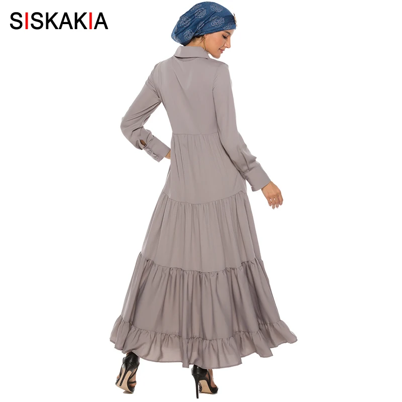 Siskakia, воротник Питер Пэн, женское длинное платье, модное, с кисточками, пэтчворк, однобортное, полный рукав, макси, платья, серые, драпированные, качели