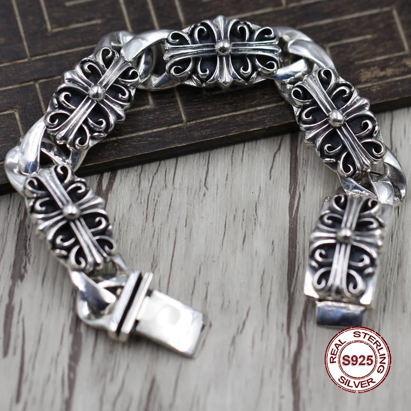 

S925 Men's bracelet in Sterling Silver Personality trend Crusaders domineering Punk style retro classic Send a gift to love