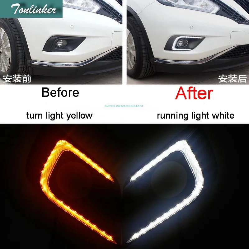 

Tonlinker 2 PCS DIY Car styling NEW ABS and LED the running light with turn light cover case for Nissan 2015 murano accessories