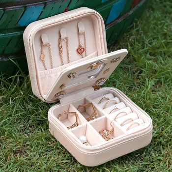 

Jewelry Box Jewelry Organizer Display Travel Jewelry Case Boxes Portable Earring Holder Leather Portable Storage Zipper Jewelers