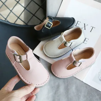 

2020 New Children Cow Muscle Shoes Girls Single Shoes Baby Non-slip Casual Student Shoe Hollow Out Breathable Pu Leather Shoes