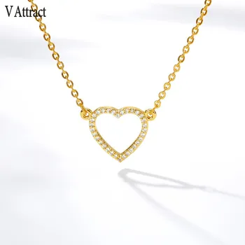 

V Attract Fashion new crystal pendant necklace women Rose gold Color love heart necklaces Romantic Love Gift Jewelry