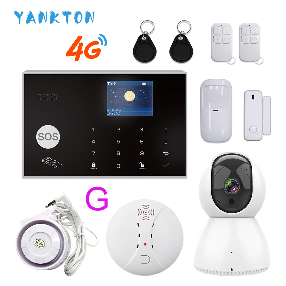 YK-019-G34-C23-G Tuya Smart 433 МГц GSM& 3g& 4G беспроводная wifi сигнализация Охранная и охранная домашняя сигнализация с детектором дыма и ip-камерой - Цвет: YK-019-G34-C23-G