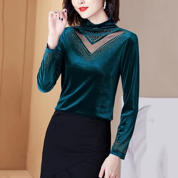 

Vintage Blouse Women Autumn Winter Warm Velvet Pullover Undershirt Long Sleeve Plus Size Blouses High Quality Fashion Tops