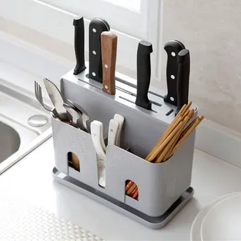 

Kitchen Utensil Holder Plastic Knife Stand Organizer Multifunctional Storage Box Cutlery Spoons Chopsticks Rack