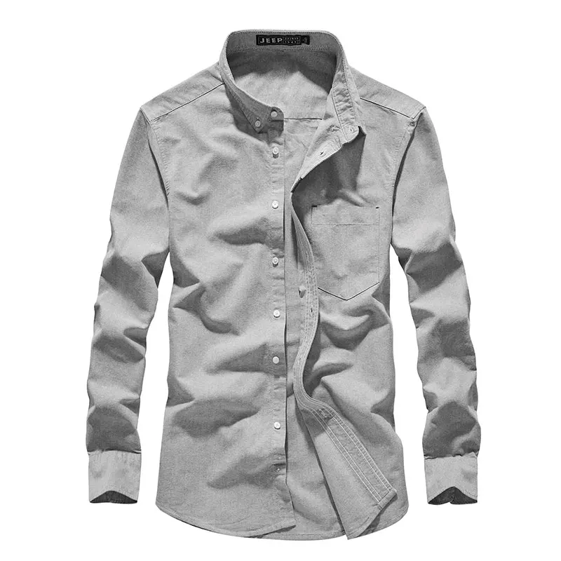 grey asia size Autumn Spring Men's Dress Casual Shirts Solid Color Cargo Military Style Shirt Men Straight Long-Sleeve High Quality Shirts - Цвет: grey asia size