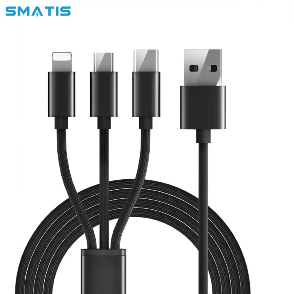 

3 in1 Fast Charge USB Cable for Type C Apple Android 3A Charging Wire Cable for iPhone X 8 Xiaomi Huawei Samsung Galaxy S9 Plus