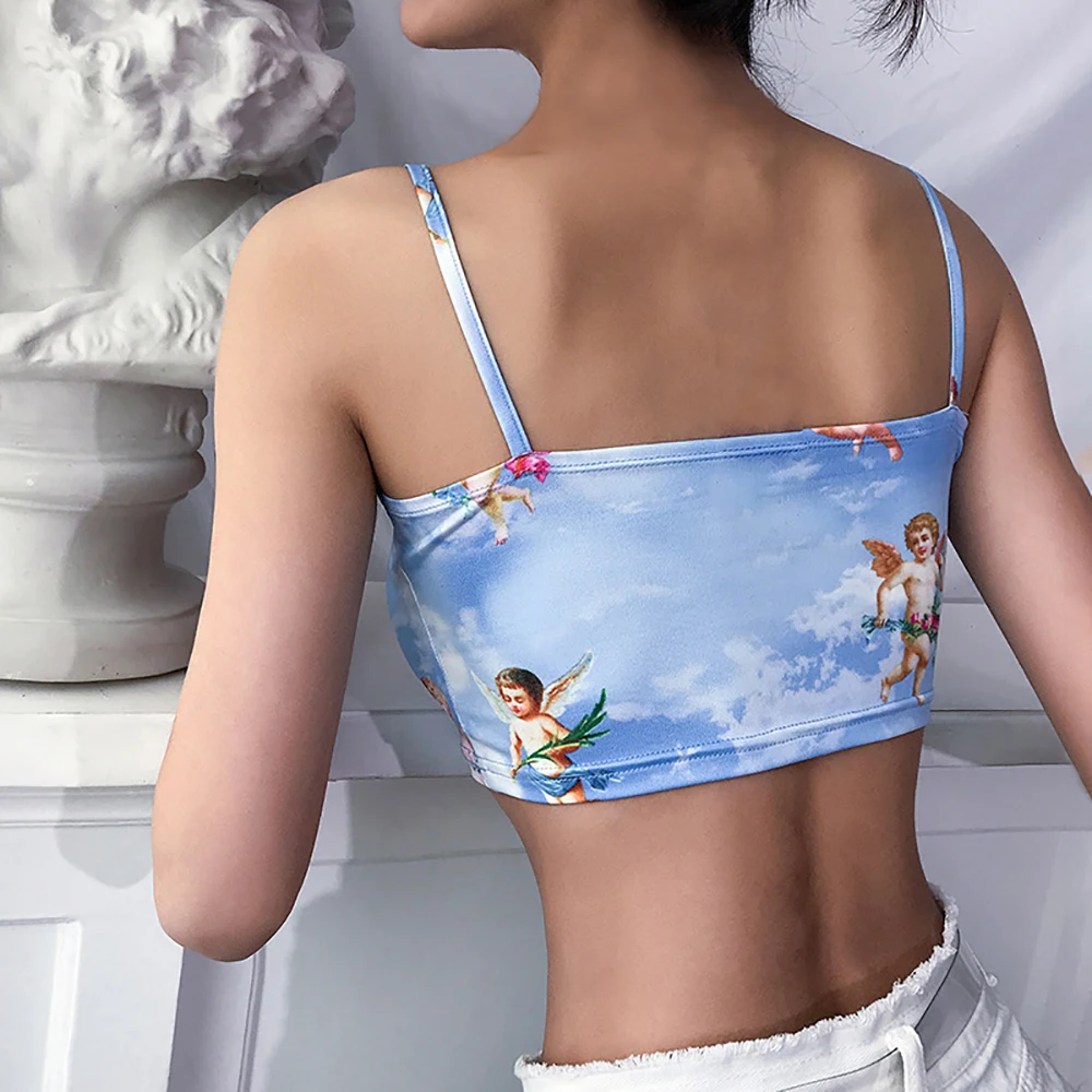Sfit Winkel принт Gestellte Camis Frauen сексуальный Gestellte уличная одежда короткий топ Sommer открытая спина Bralette Leibchen Топы