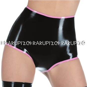 

Black With Pink Sexy Latex Briefs High Waist Rubber Underwears Panties Underpants DK-0190