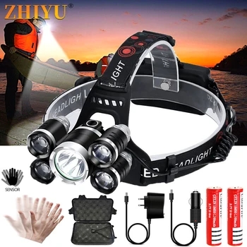 

Powerful LED Headlamp Fishing Headlight 3/5 LED 15W T6 Head Lamp with Sensor Best Camping Head Torch Powered By 18650 Battery