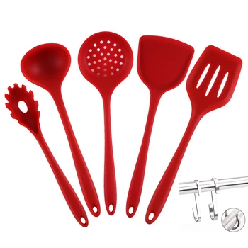 

Silicone Utensils Set, 5 Pieces Heat Resistant Non Stick Cooking Tools Flexible Silicon Spatula/Turner/Serving Spoon/Soup