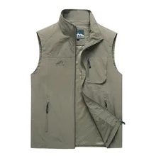 Весна Лето Мужской жилет тонкий большой размер рыболовный жилет сетка фотографический жилет Летний Быстросохнущий жилет с несколькими карманами