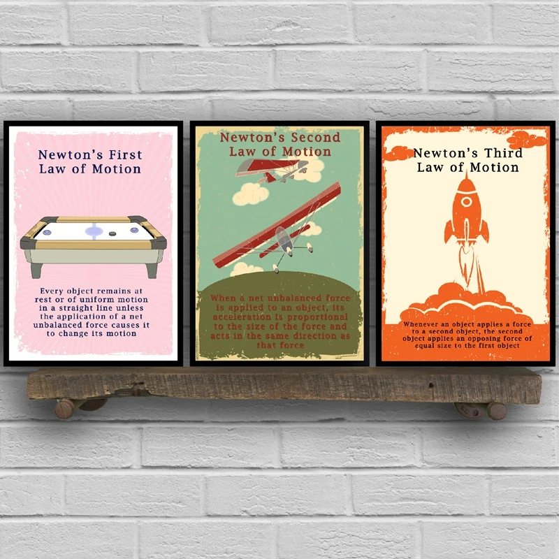Newton's Laws of Motion винтажные плакаты и принты физика настенное искусство холст картины для декора офисных стен физика подарки